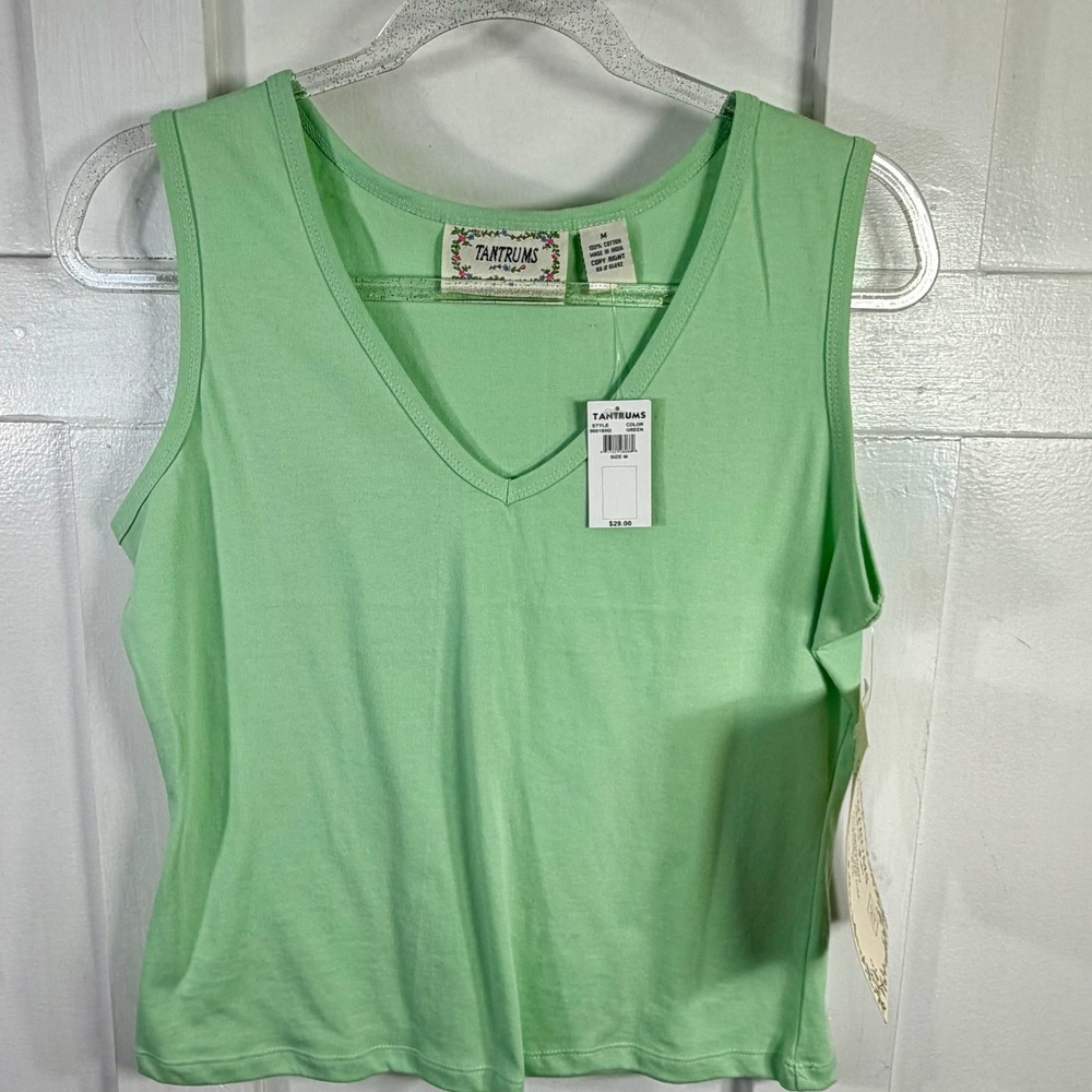 TANTRUMS Women's Green V Neck Sleeveless Cotton Tank Top Size M NWT